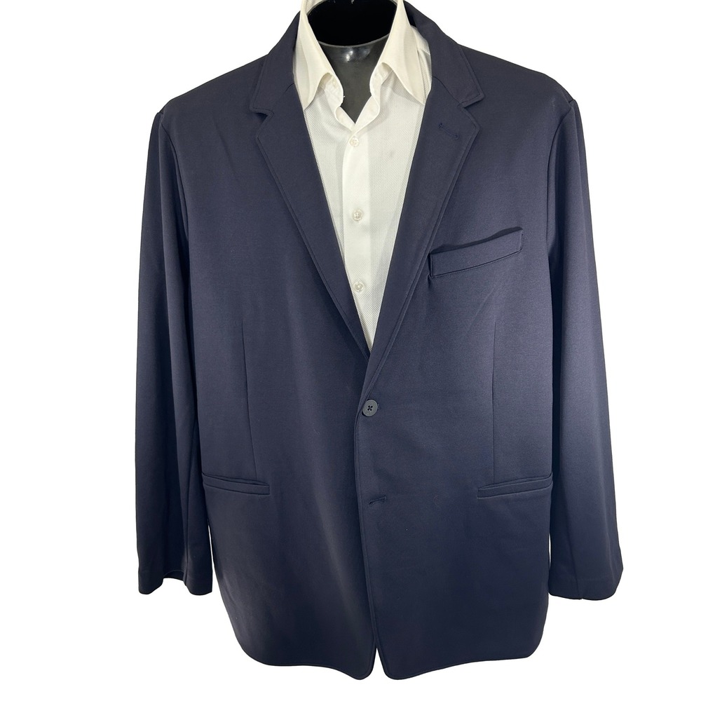 Lands End Unstructured Blazer Men 2XL Navy Blue Casual Stretch Travel Sport Coat